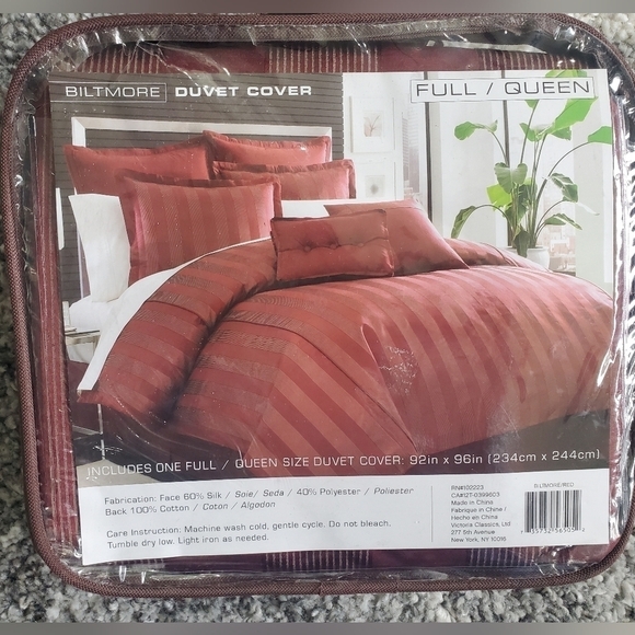 Biltmore 60% Silk 100% COTTON stripes Burgundy Duvet Cover Only Full/Queen Size. - Picture 3 of 10